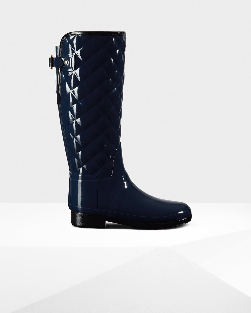 Womens Tall Rain Boots - Hunter Refined Adjustable Quilted Gloss (76FQRSXAV) - Navy